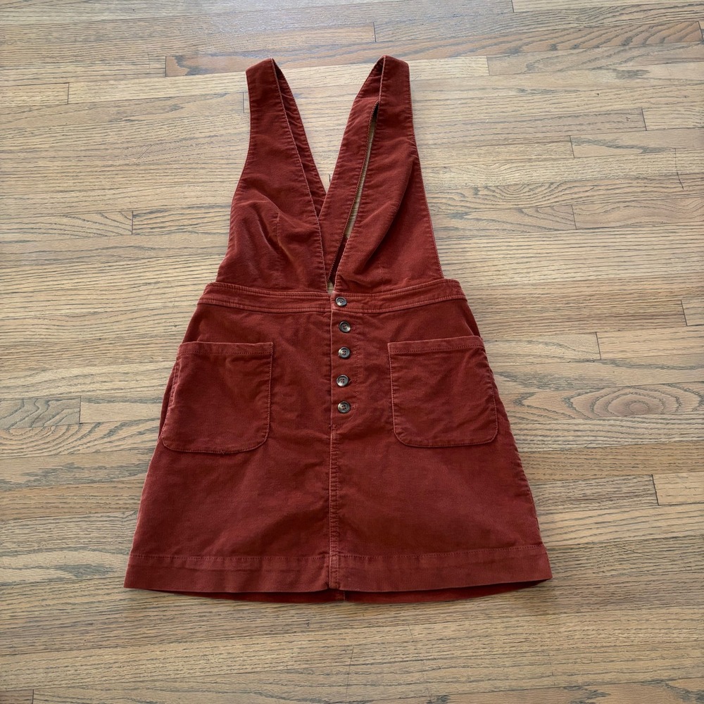 Free People Womens Rust Orange Corduroy Pinafore Overall Mini Dress Size 4